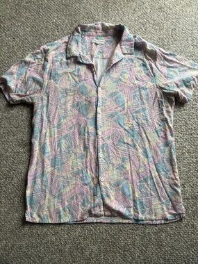 PacSun Pastel Tropical Leaf Print Short Sleeve Button-Down